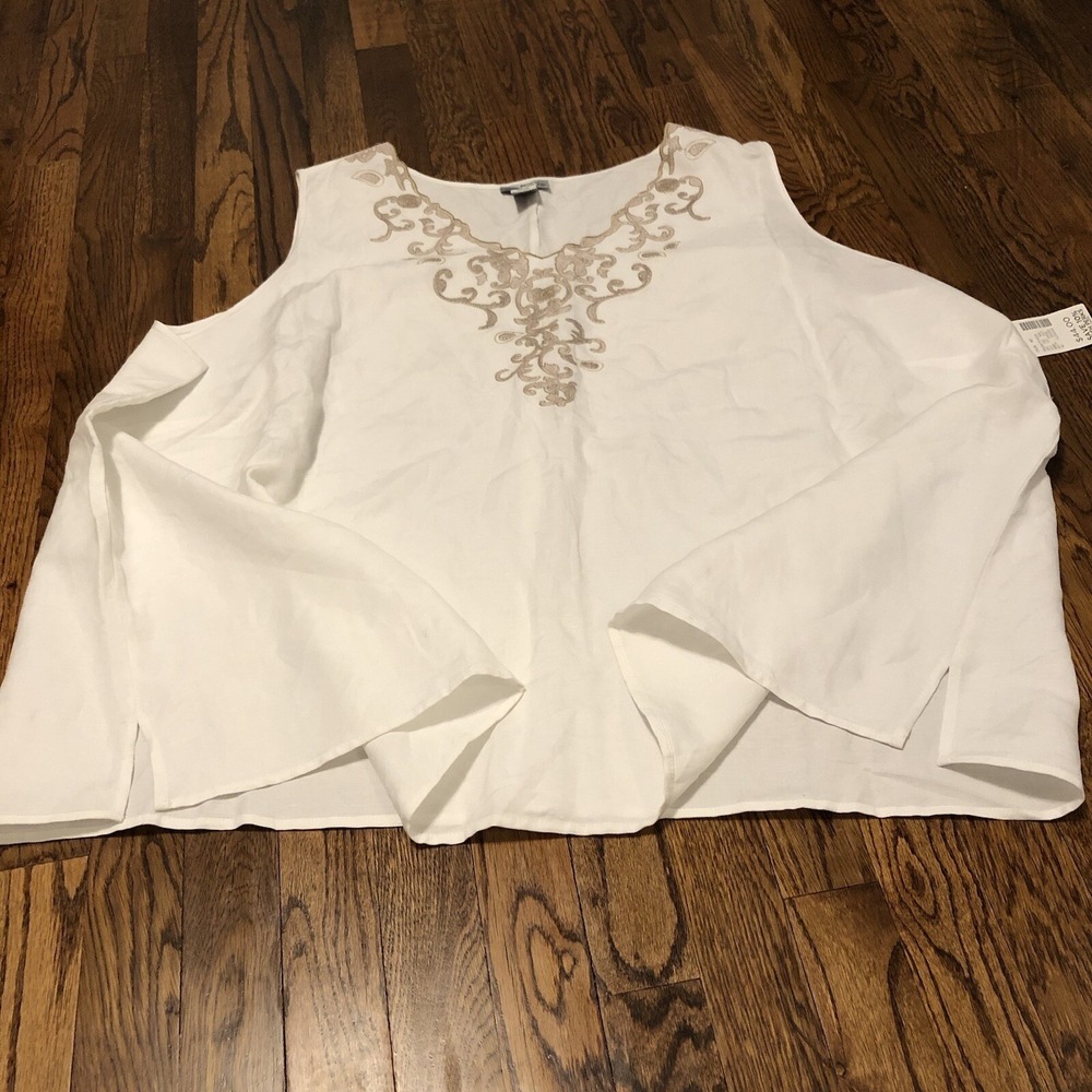 Maggie Barnes Catherines Tank Top Womens 5X White Linen Blend Embroidered Summer - Picture 4 of 5